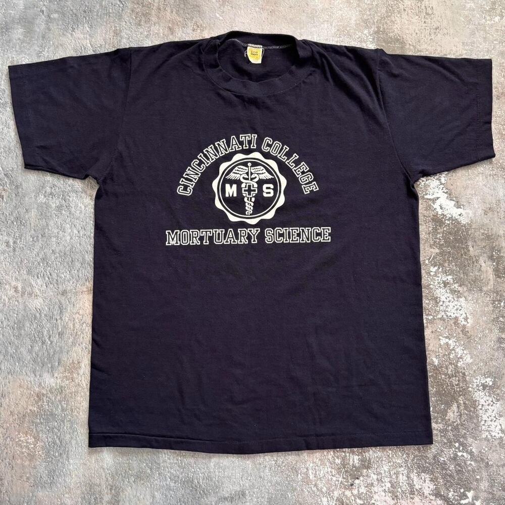 Vintage 70s Cincinnati College Mortuary Science. Flocked. Size XL